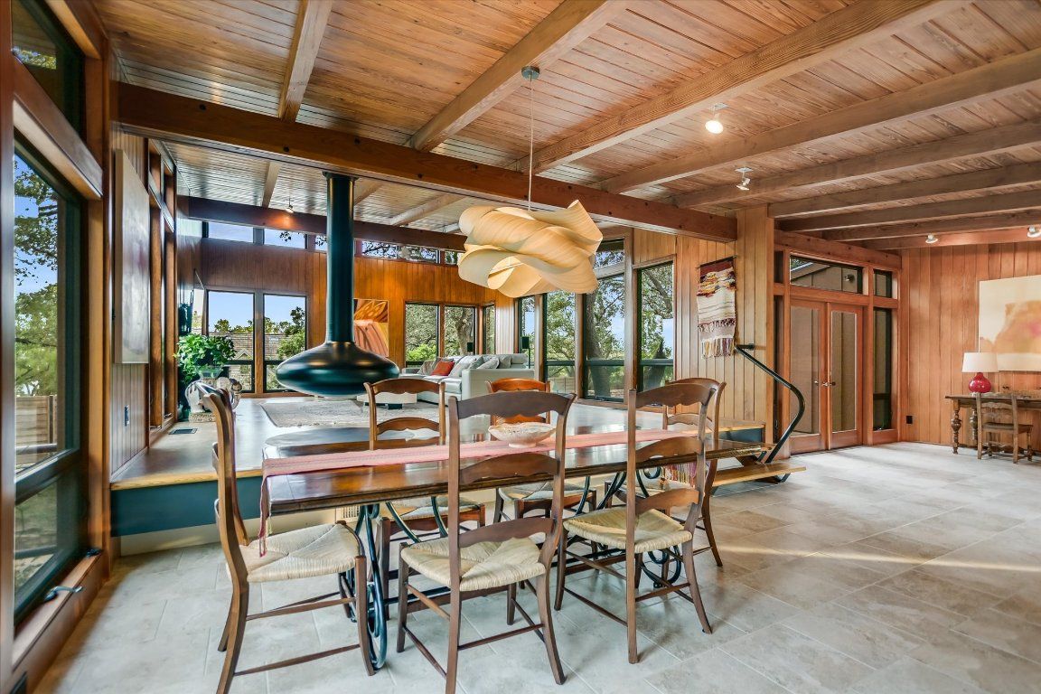 Dining room, Interior, Recessed Lighting, Wooden Beams, Wooden Ceilings, Wooden Walls
