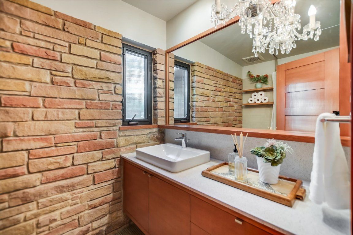 Bathroom, Chandelier, Interior, Stone Walls