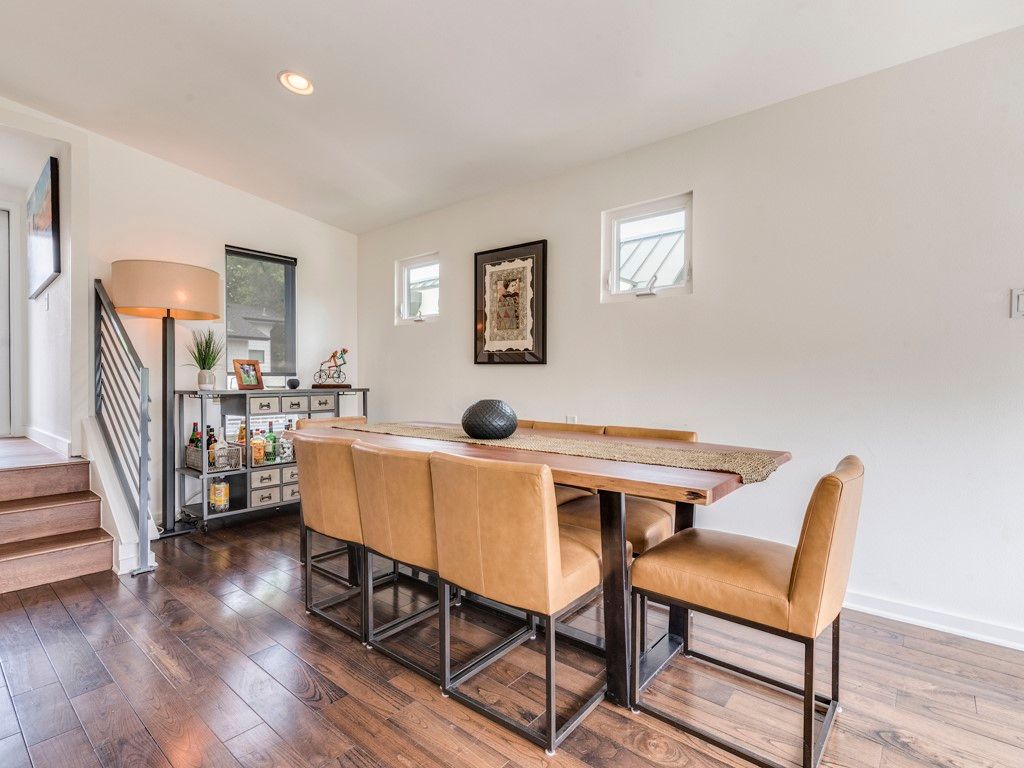Dining room, Interior, Recessed Lighting, Wood Texture Flooring