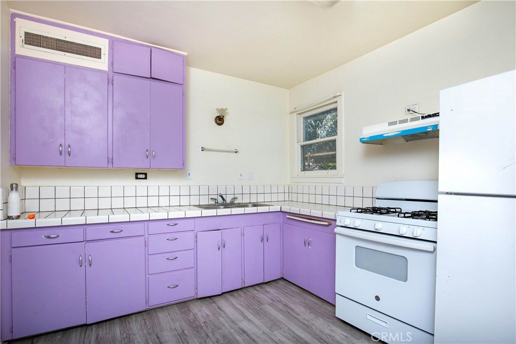 Interior, Kitchen, Tile Countertops, Wood Texture Flooring