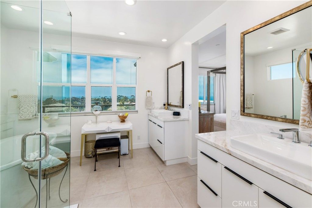 Bathroom, Dual Sink Vanities, Glass Shower, Interior, Recessed Lighting, Water
