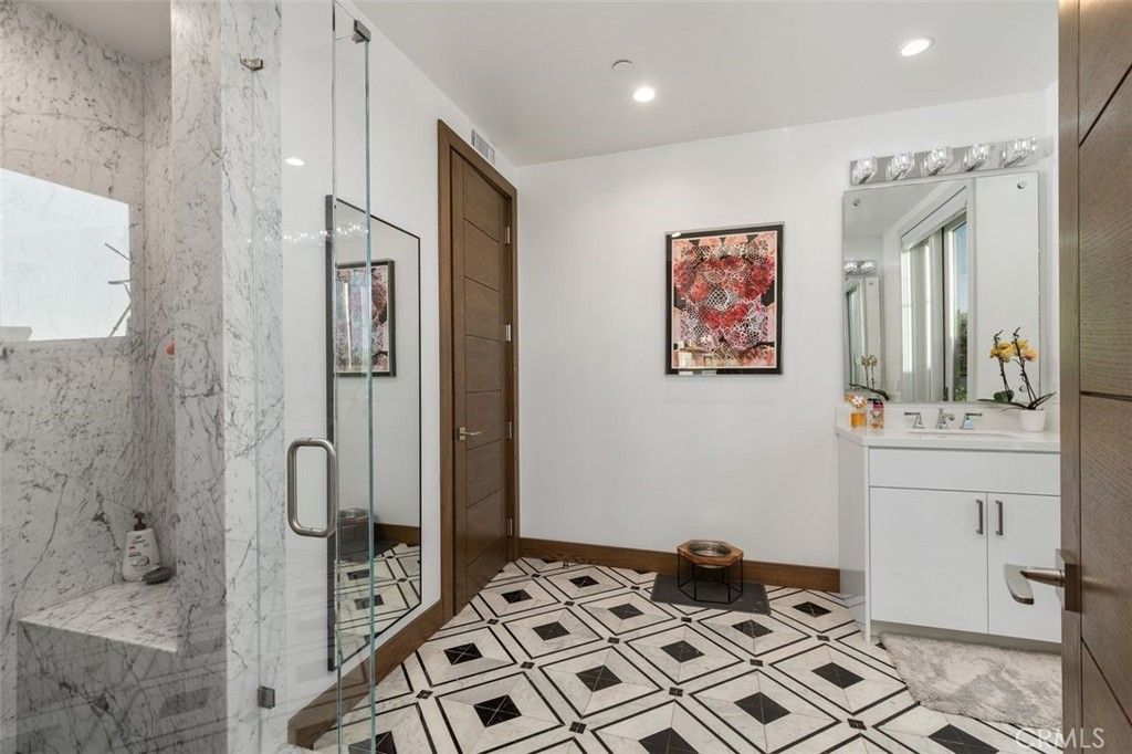 Bathroom, Glass Shower, Interior, Marble Walls, Recessed Lighting