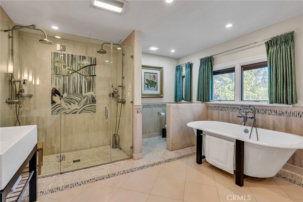 Bathroom, Free Standing Baths, Glass Shower, Interior, Recessed Lighting