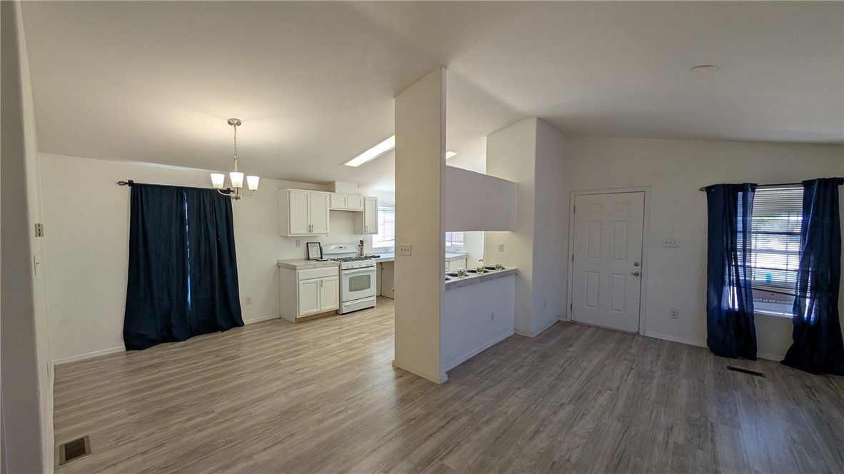 Chandelier, Interior, Kitchen, Pendant Lights, Wood Texture Flooring
