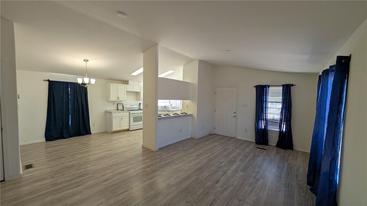 Chandelier, Empty room, Interior, Kitchen, Wood Texture Flooring