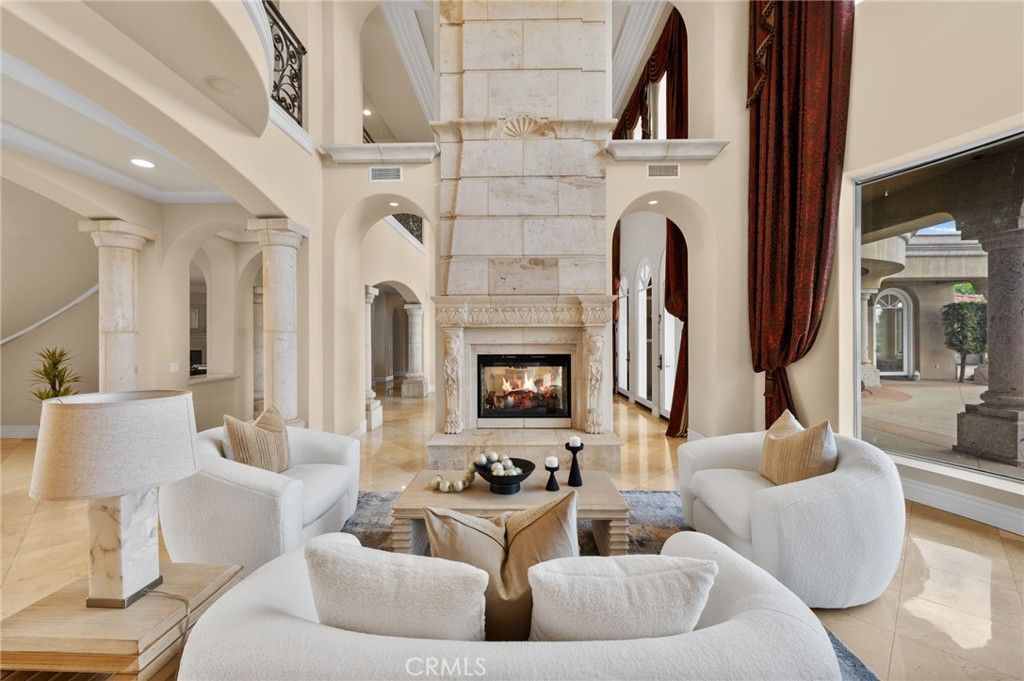 Fireplace, Interior, Living room, Recessed Lighting, Stone Walls