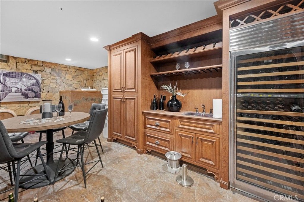 Dining room, Interior, Recessed Lighting, Stone Walls, Wine Storage