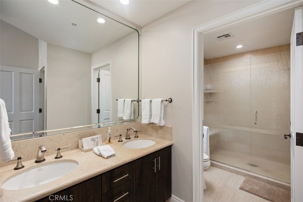 Bathroom, Dual Sink Vanities, Glass Shower, Interior, Recessed Lighting