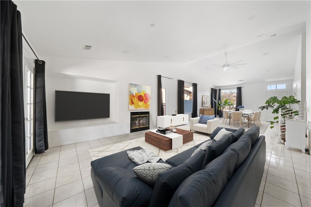 Dining room, Fireplace, Interior, Living room, Recessed Lighting