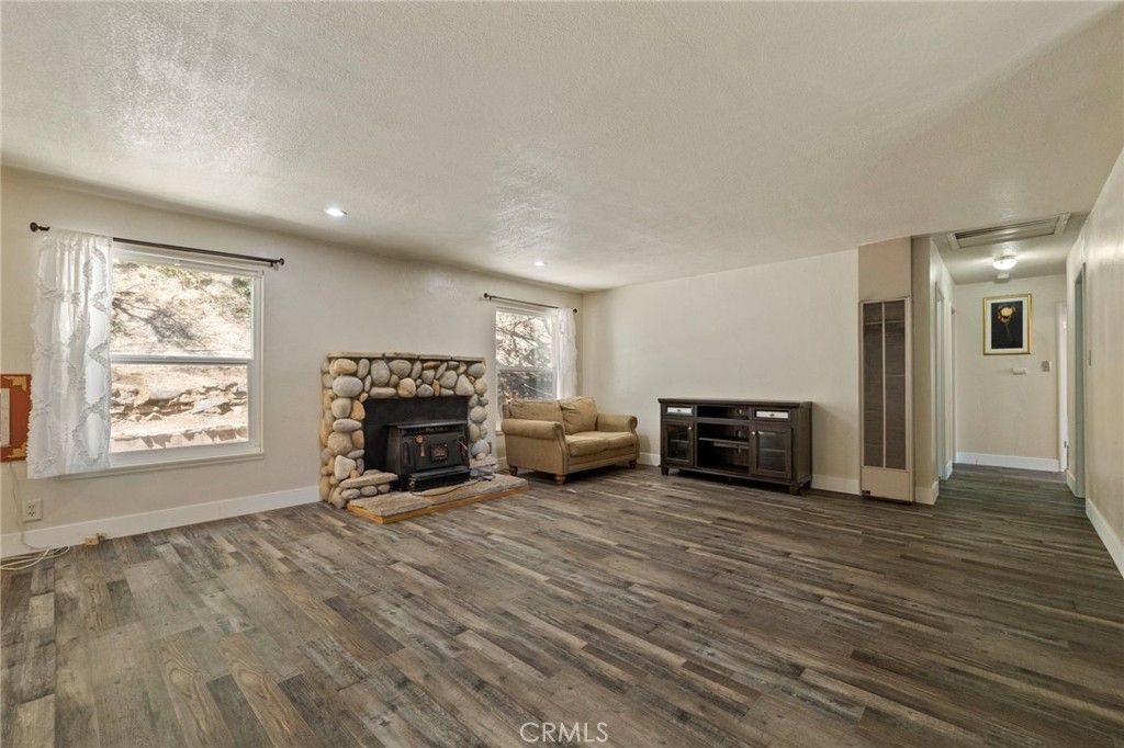 Fireplace, Interior, Recessed Lighting, Wood Texture Flooring