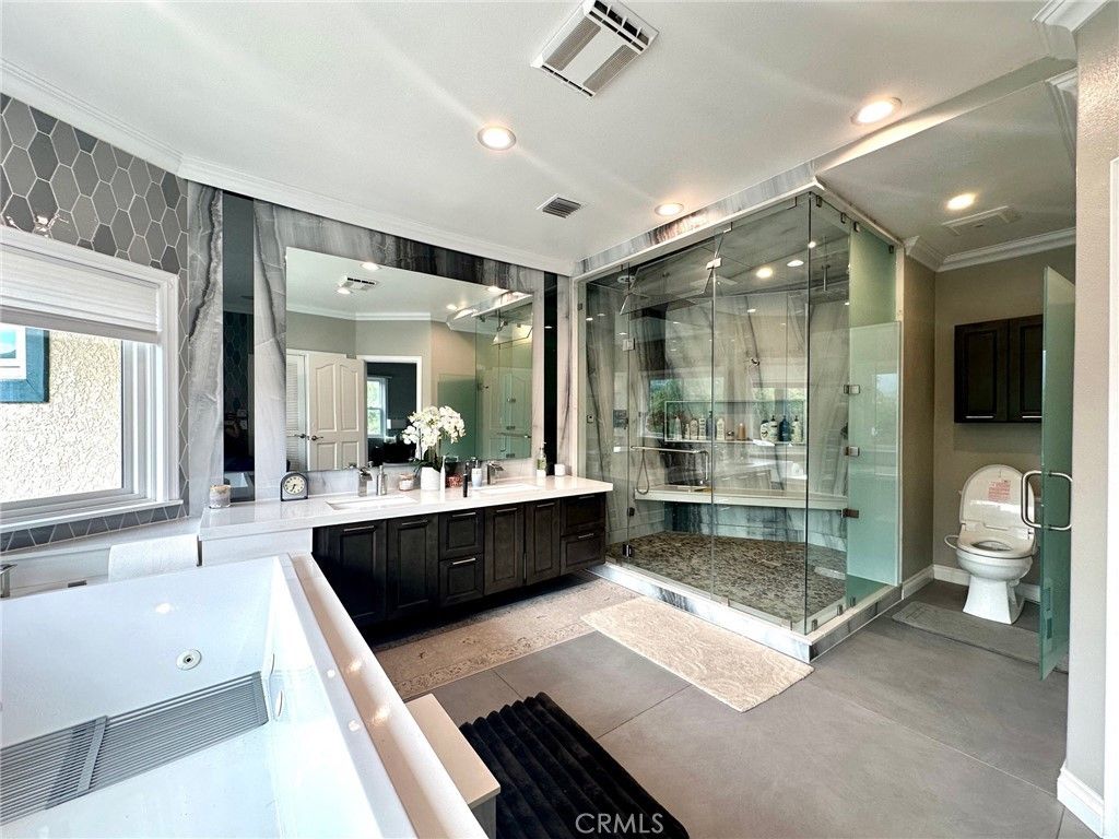 Bathroom, Dual Sink Vanities, Glass Shower, Interior, Recessed Lighting