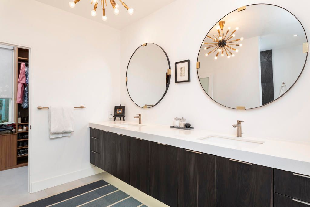 Bathroom, Dual Sink Vanities, Interior, Pendant Lights, Walk-in Closets