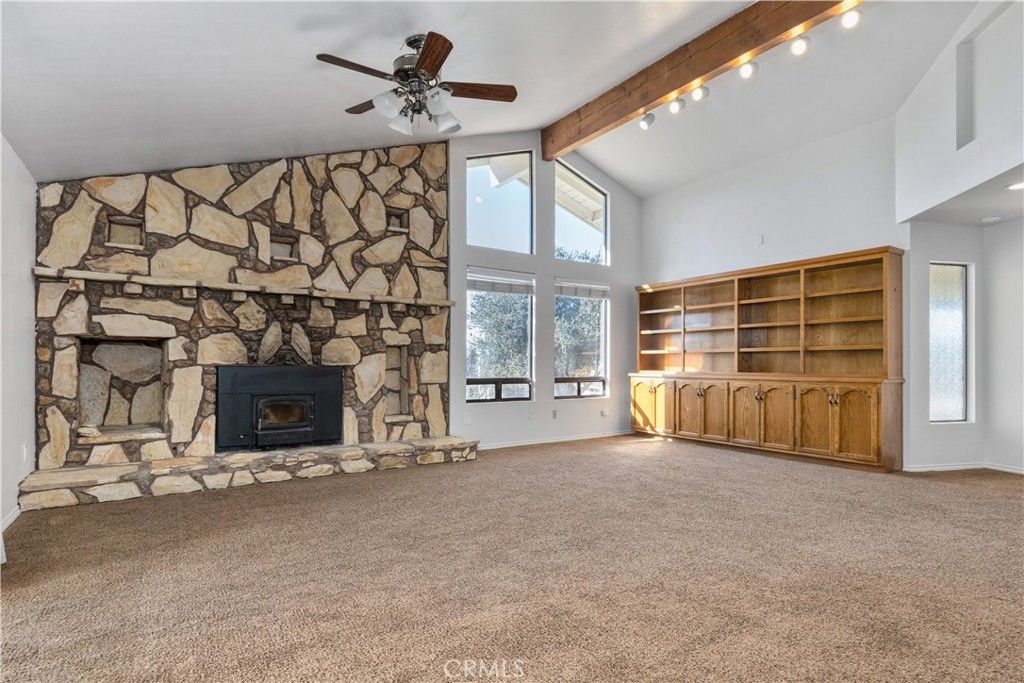 Empty room, Fireplace, Interior, Stone Walls, Wooden Beams