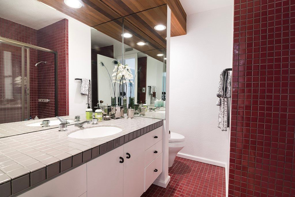 Bathroom, Dual Sink Vanities, Glass Shower, Interior, Recessed Lighting, Tile Countertops