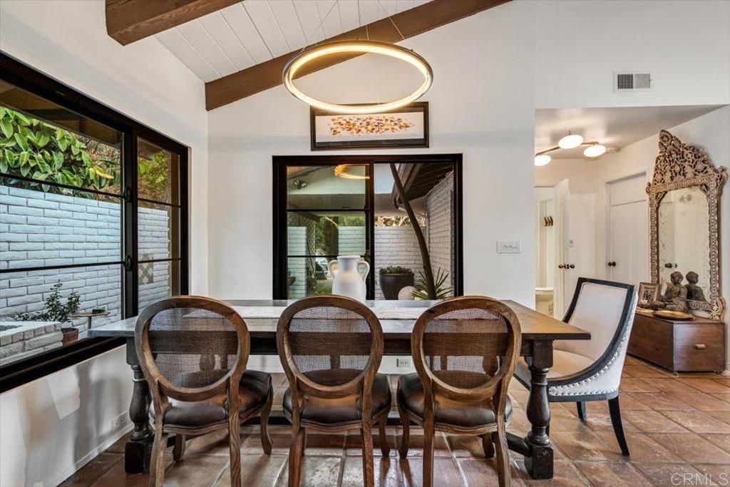 Dining room, Interior, Pendant Lights, Wooden Beams