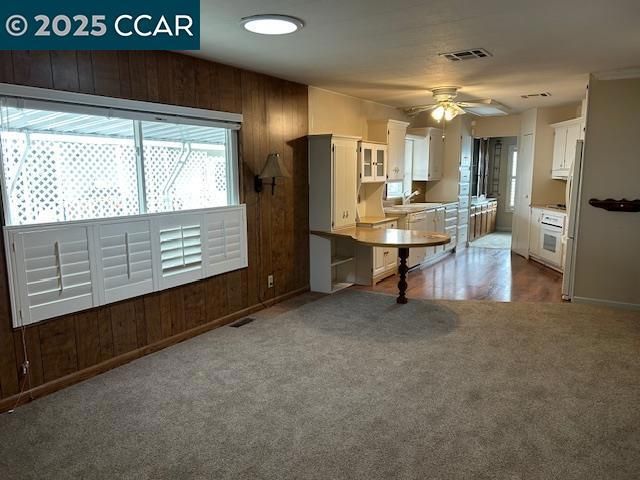 Interior, Kitchen, Recessed Lighting, Wood Texture Flooring, Wooden Walls