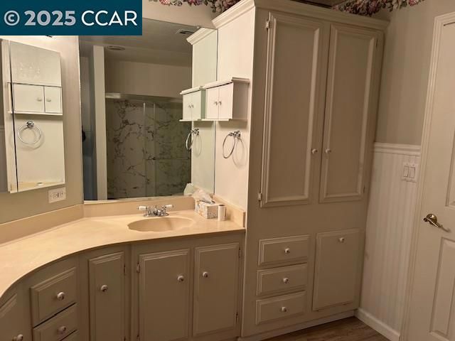 Bathroom, Interior, Marble Walls, Wood Texture Flooring