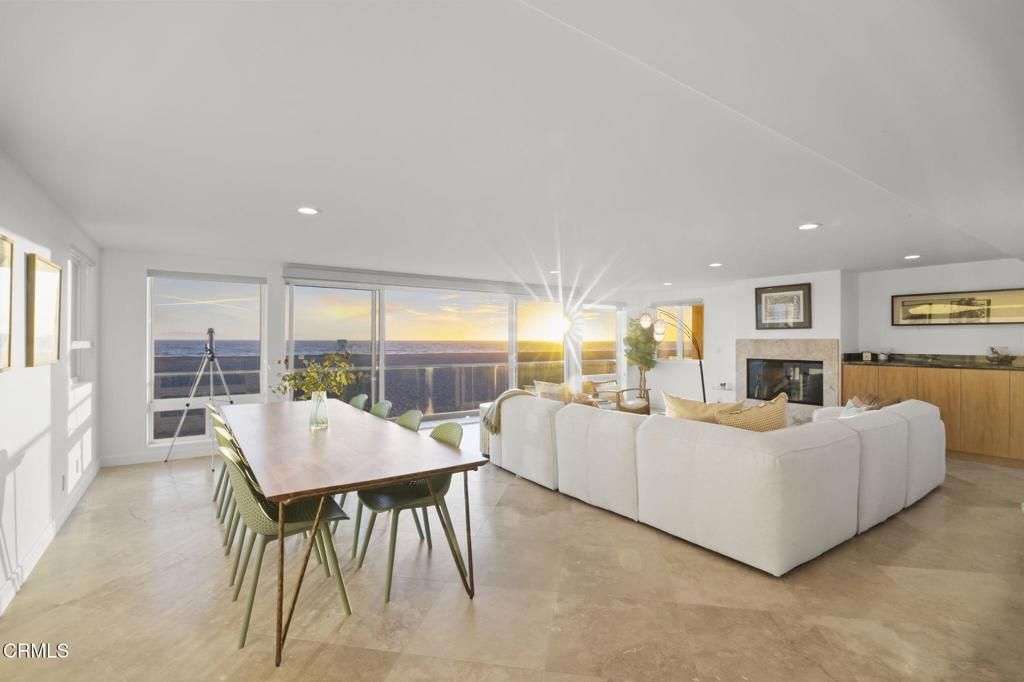 Dining room, Fireplace, Interior, Living room, Recessed Lighting, Water