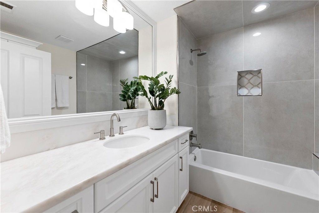 Bathroom, Glass Shower, Interior, Recessed Lighting, Wood Texture Flooring