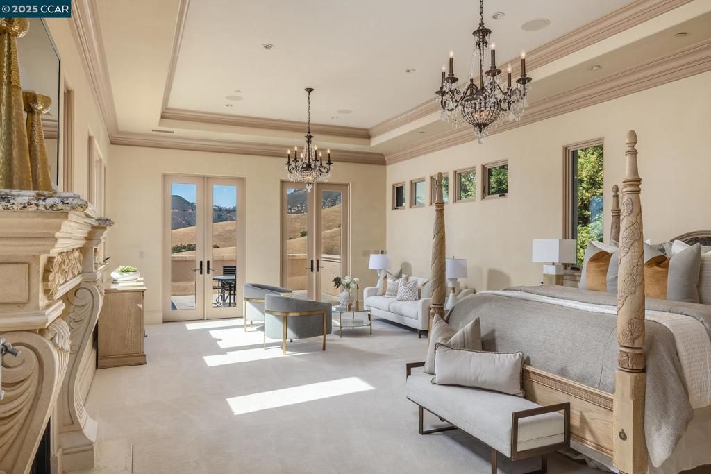 Bedroom, Chandelier, Fireplace, Interior, Recessed Lighting