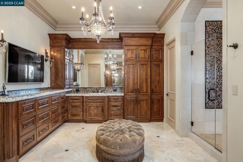 Bathroom, Chandelier, Interior, Recessed Lighting