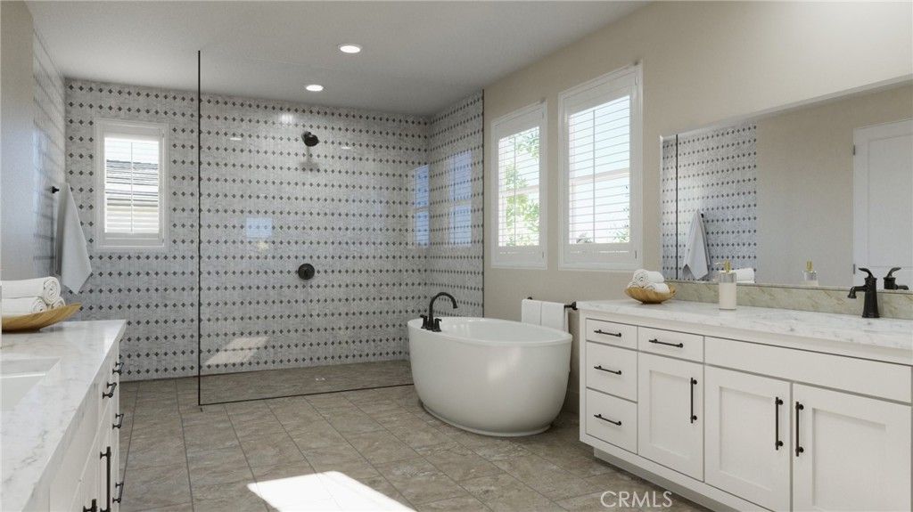 Bathroom, Dual Sink Vanities, Free Standing Baths, Glass Shower, Interior, Recessed Lighting