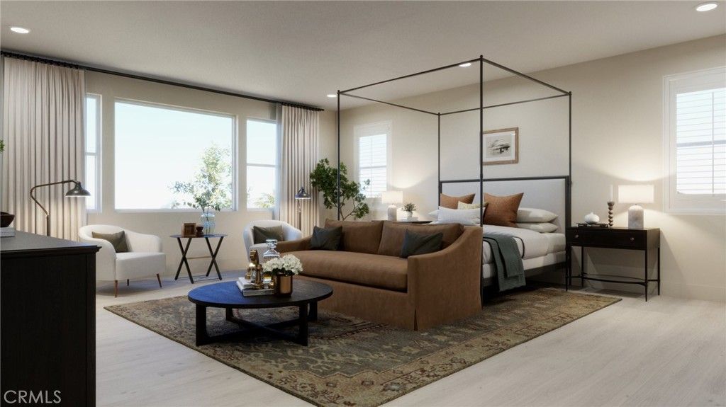 Bedroom, Interior, Living room, Recessed Lighting, Wood Texture Flooring