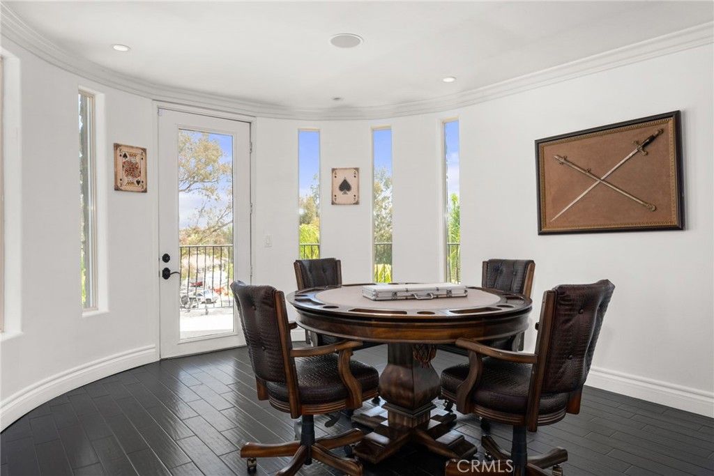 Dining room, Game Room, Interior, Recessed Lighting, Wood Texture Flooring
