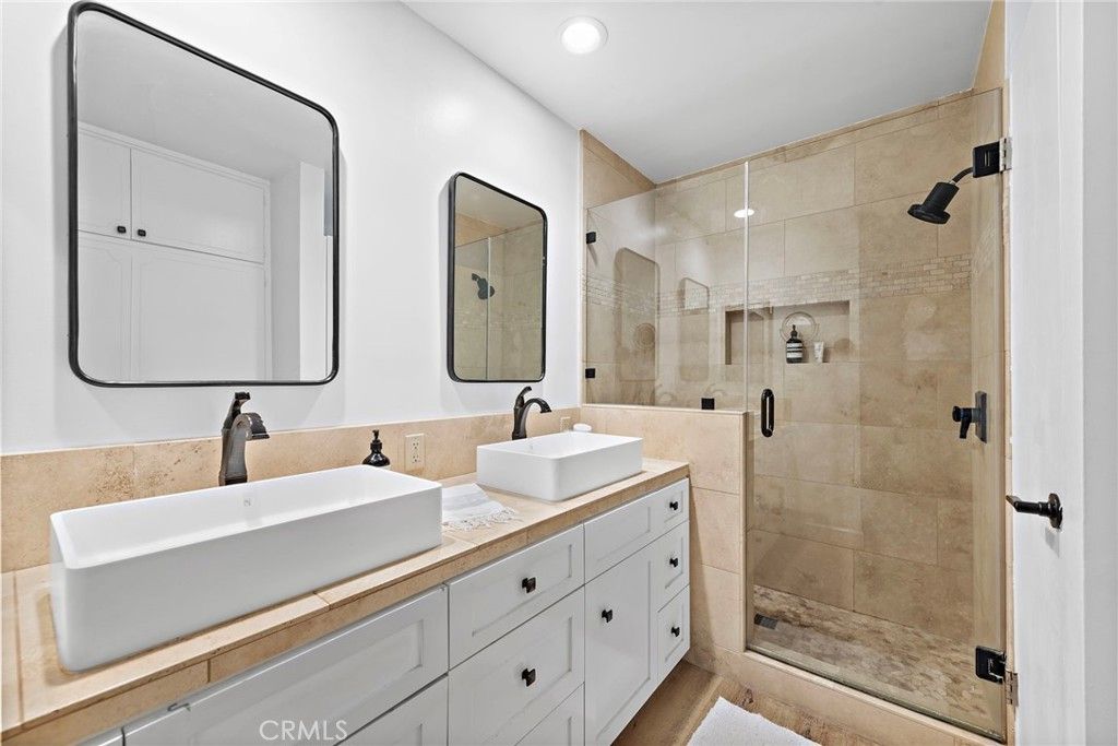 Bathroom, Dual Sink Vanities, Glass Shower, Interior, Recessed Lighting