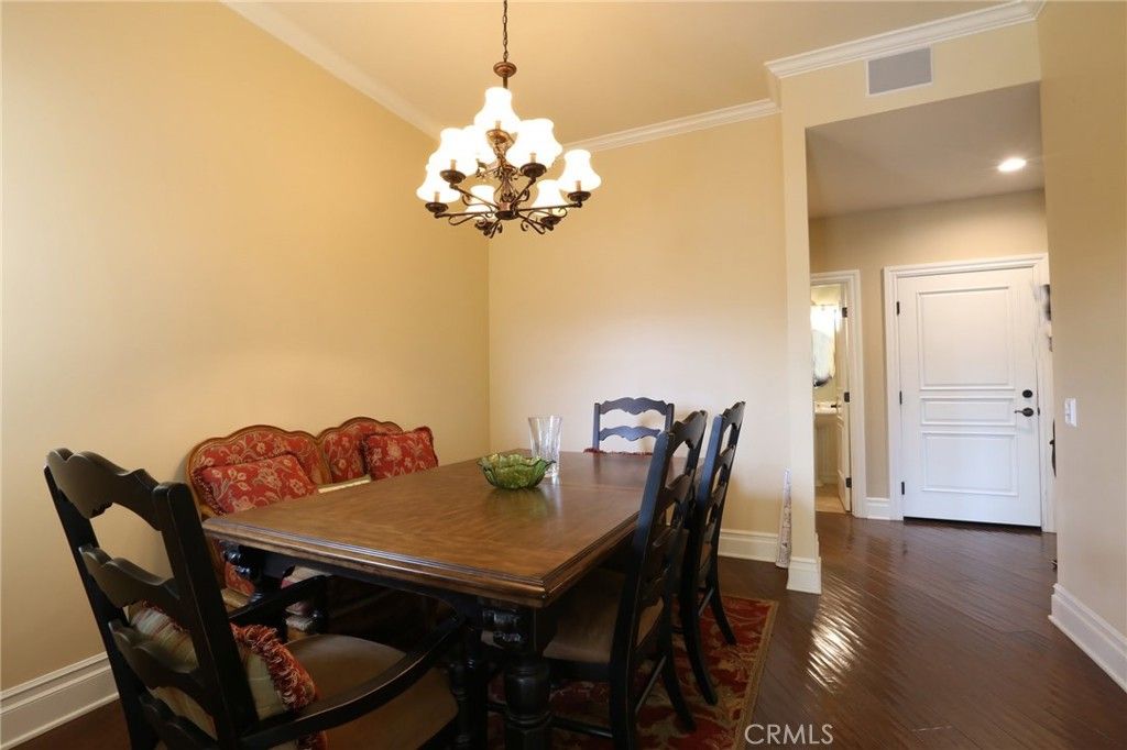 Chandelier, Dining room, Interior, Recessed Lighting, Wood Texture Flooring