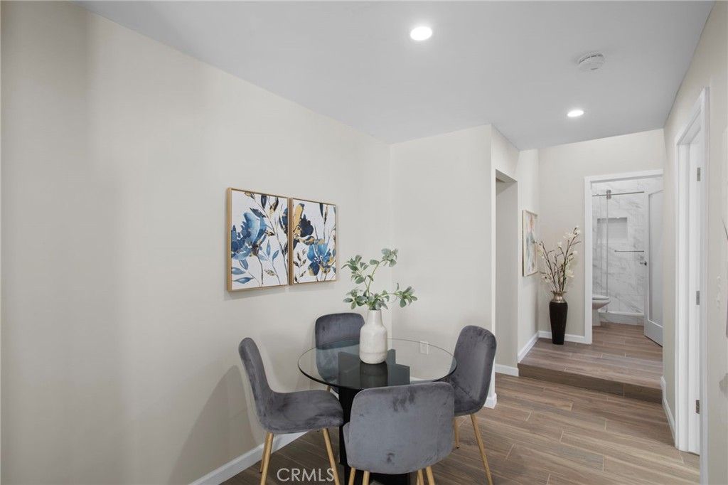 Dining room, Interior, Recessed Lighting, Wood Texture Flooring