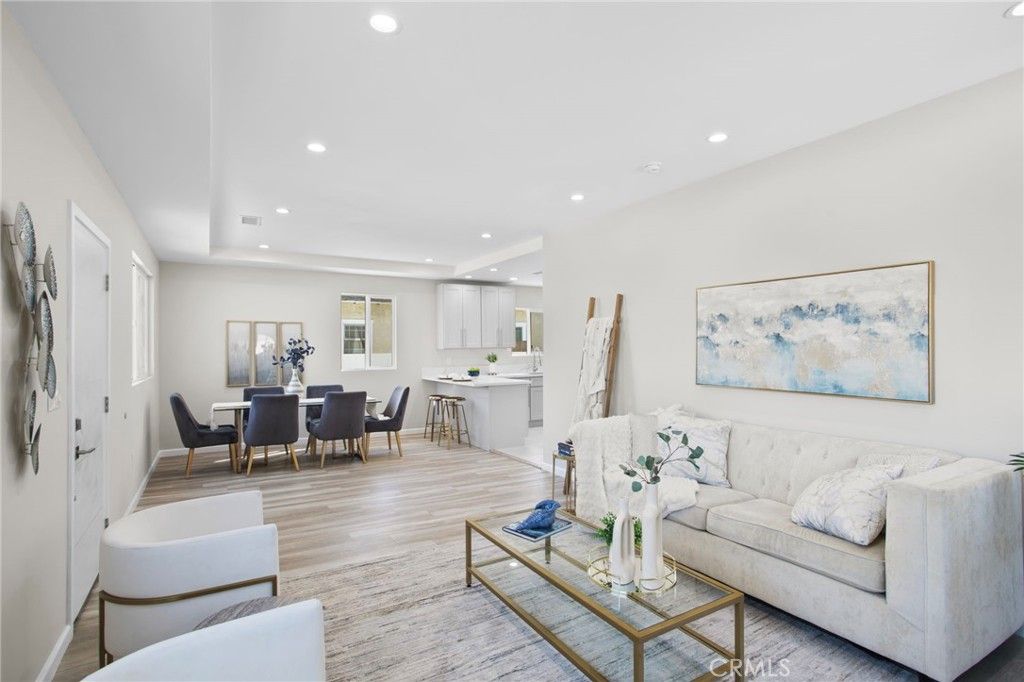 Dining room, Interior, Kitchen, Living room, Recessed Lighting, Wood Texture Flooring