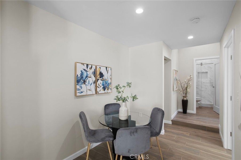Dining room, Interior, Recessed Lighting, Wood Texture Flooring