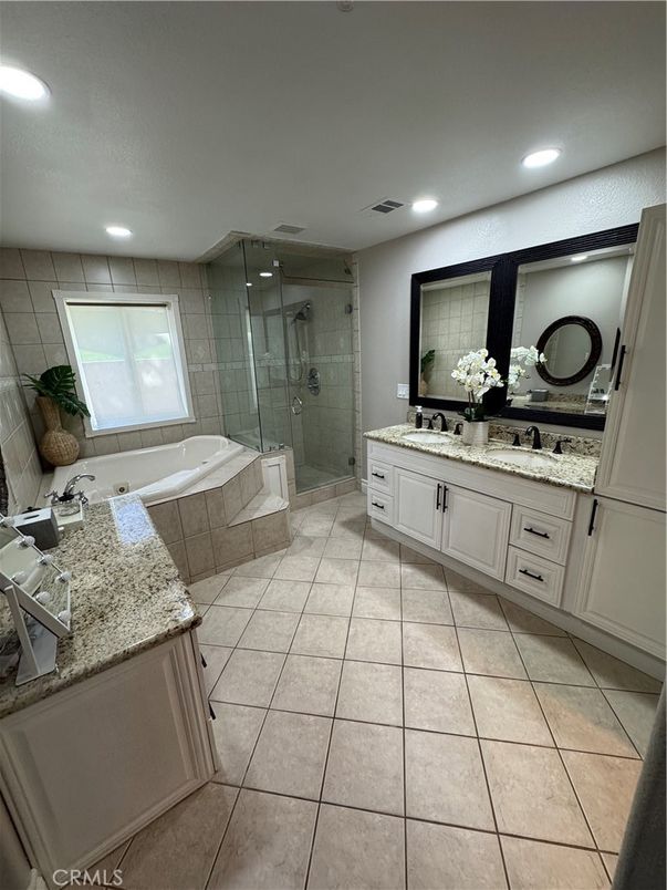 Bathroom, Dual Sink Vanities, Glass Shower, Interior, Recessed Lighting