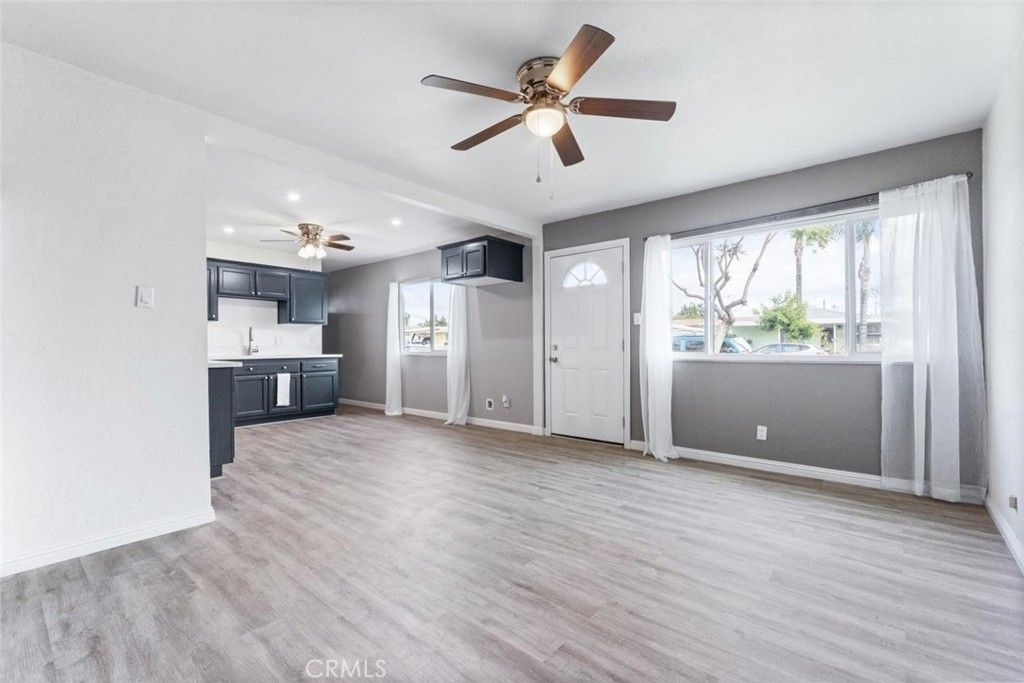 Empty room, Interior, Kitchen, Recessed Lighting, Wood Texture Flooring