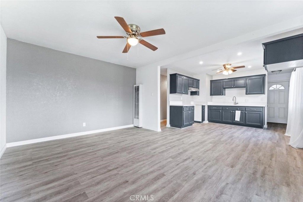 Empty room, Interior, Kitchen, Recessed Lighting, Wood Texture Flooring