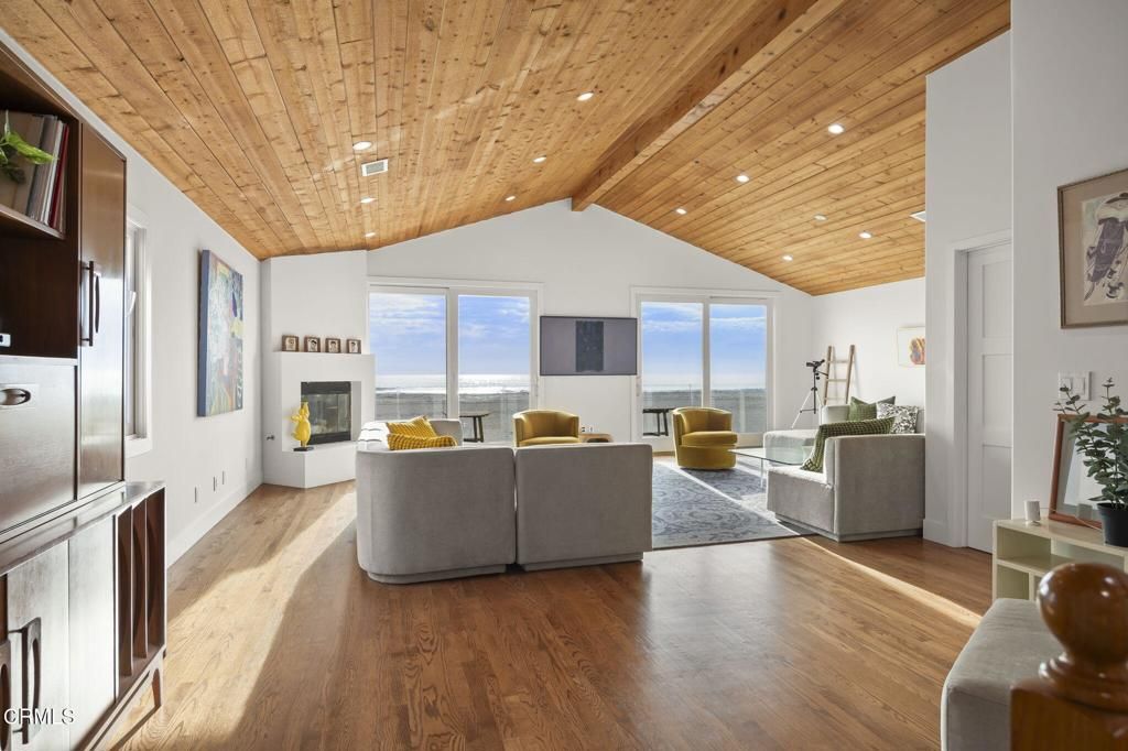 Fireplace, Interior, Living room, Recessed Lighting, Wooden Beams, Wooden Ceilings, Wood Texture Flooring
