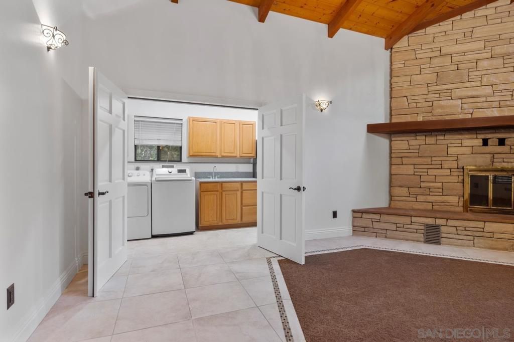 Fireplace, Interior, Stone Walls, Washer, Wooden Beams, Wooden Ceilings