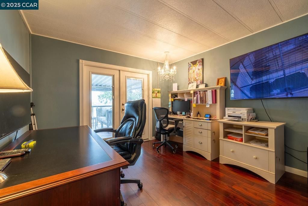 Chandelier, Home Office, Interior, Wood Texture Flooring