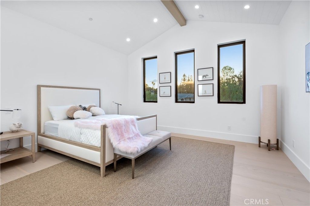 Bedroom, Interior, Recessed Lighting, Wooden Beams, Wood Texture Flooring