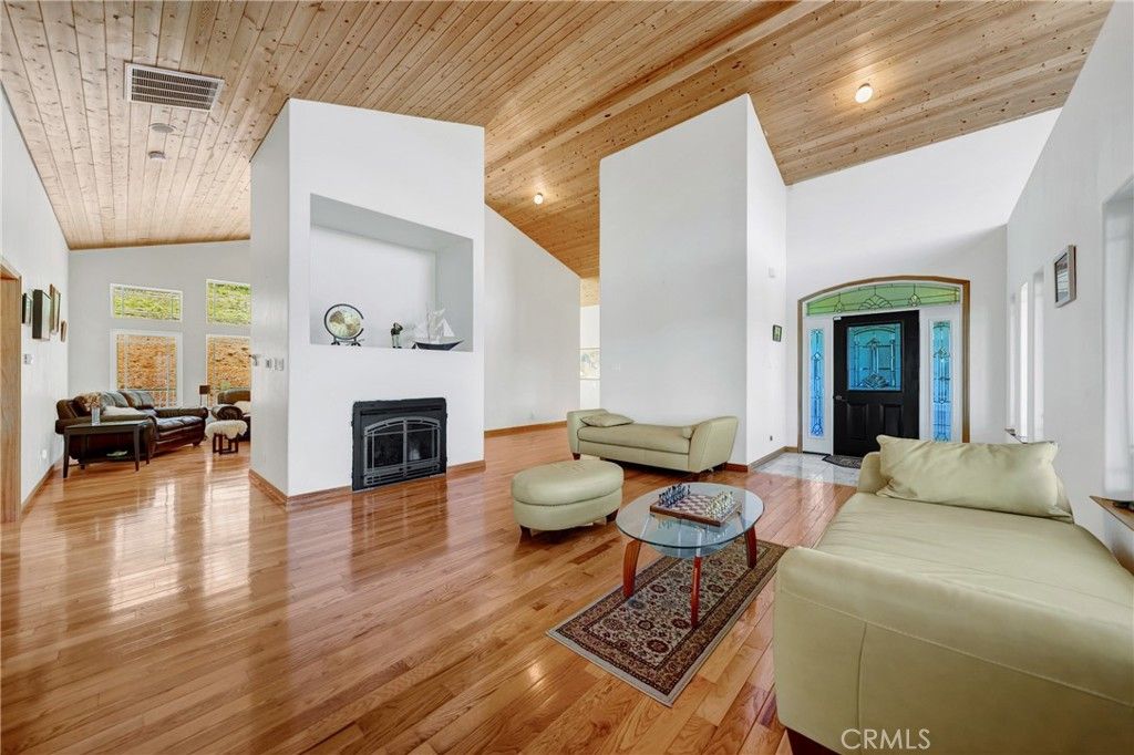Fireplace, Interior, Living room, Recessed Lighting, Wooden Ceilings, Wood Texture Flooring