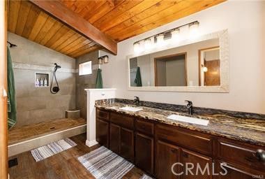 Bathroom, Dual Sink Vanities, Interior, Wooden Beams, Wooden Ceilings