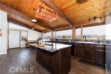 Chandelier, Interior, Kitchen, Pendant Lights, Recessed Lighting, Wooden Beams, Wooden Ceilings, Wood Texture Flooring