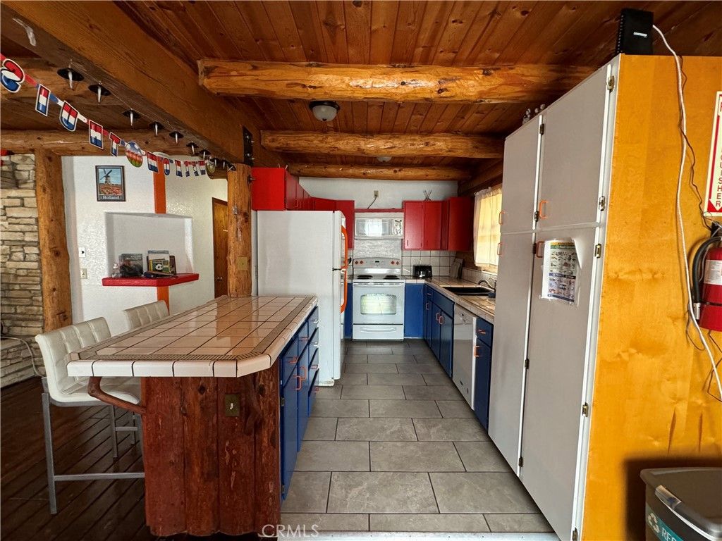 Interior, Kitchen, Tile Countertops, Wooden Beams, Wooden Ceilings