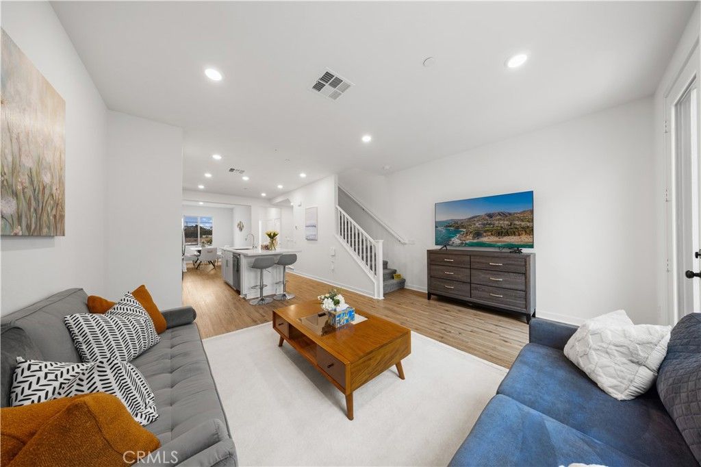 Dining room, Interior, Kitchen, Living room, Recessed Lighting, Wood Texture Flooring