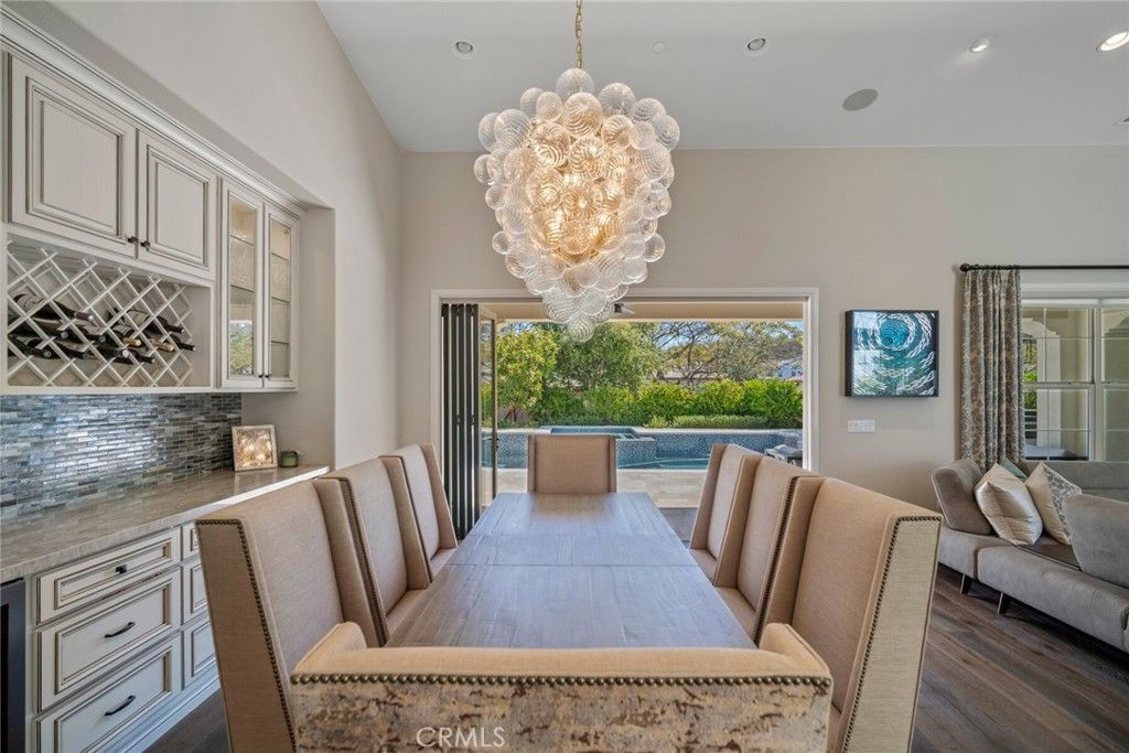 Chandelier, Dining room, Interior, Recessed Lighting, Wood Texture Flooring