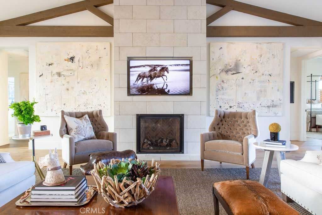 Fireplace, Interior, Living room, Stone Walls, Wooden Beams, Wood Texture Flooring