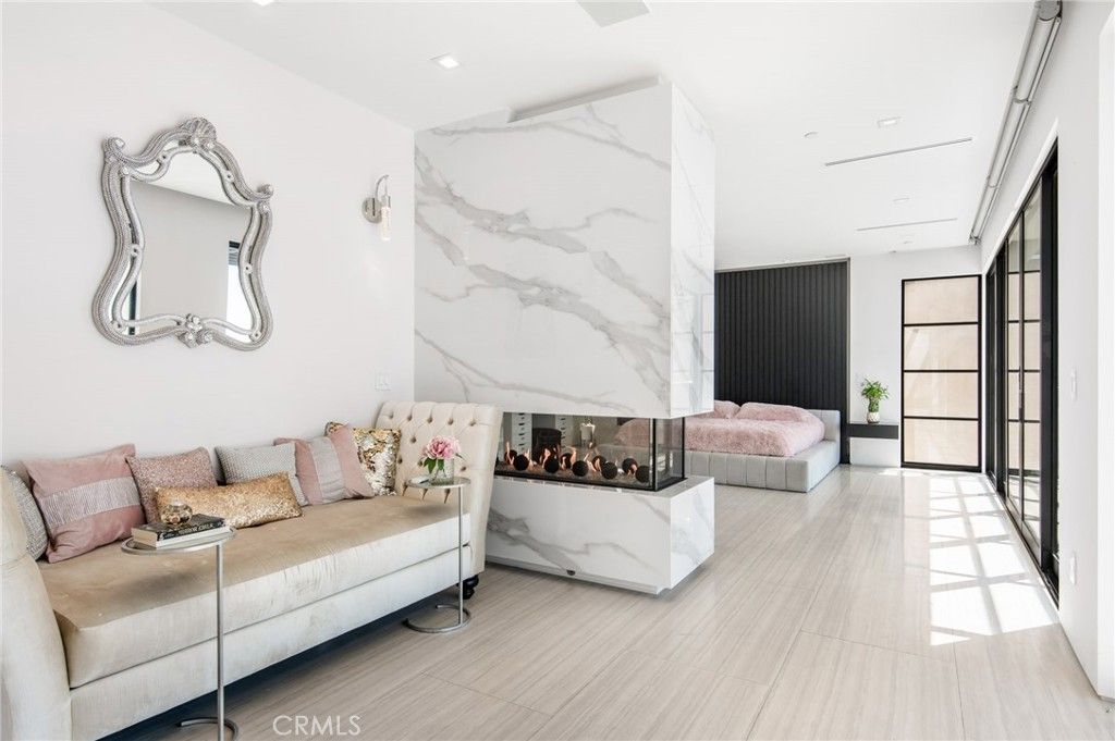 Fireplace, Interior, Marble Walls, Recessed Lighting
