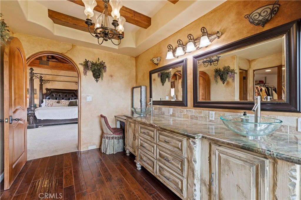 Bedroom, Chandelier, Interior, Wooden Beams, Wood Texture Flooring