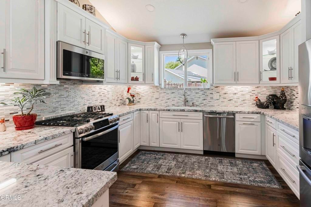 Interior, Kitchen, Pendant Lights, Stainless Steel Appliances, Wood Texture Flooring